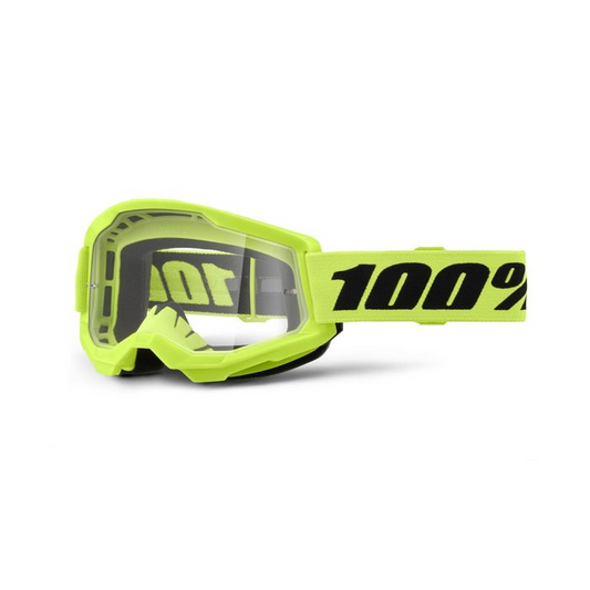 100% STRATA 2 JUNIOR GOGGLES - NEON YELLOW CLEAR LENS