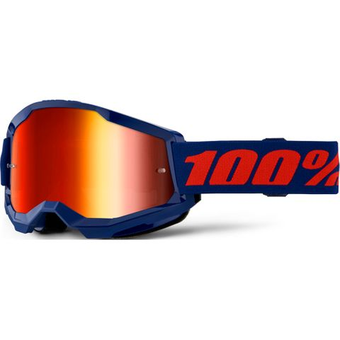100% STRATA 2 GOGGLES - NAVY MIRROR RED LENS