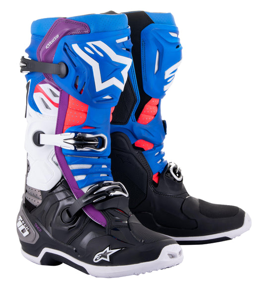 ALPINESTARS 2023 TECH 10 (MY20) SUPERVENTED BOOTS - BLACK ENAMEL BLUE PURPLE WHITE MONZA IMPORTS sold by Cully's Yamaha