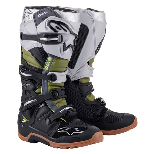 ALPINESTARS TECH 7 ENDURO BOOTS 2022 - BLACK/SILVER/MILITARY GREEN MONZA IMPORTS sold by Cully's Yamaha