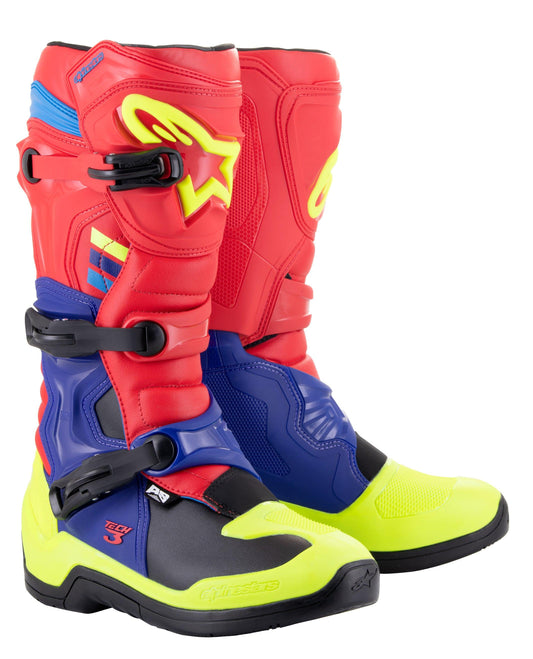 ALPINESTARS 2023 TECH 3 BOOTS - BRIGHTRED DARKBLUE YELLOW FLUO MONZA IMPORTS sold by Cully's Yamaha