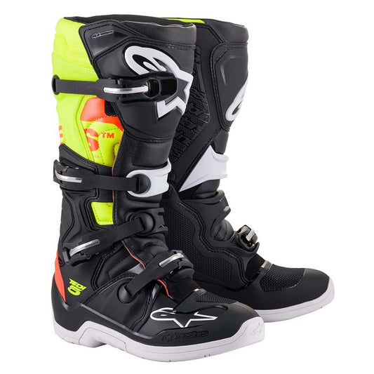 ALPINESTARS TECH 5 BOOTS 2022 - BLACK/FLUO RED/FLUO YELLOW MONZA IMPORTS sold by Cully's Yamaha