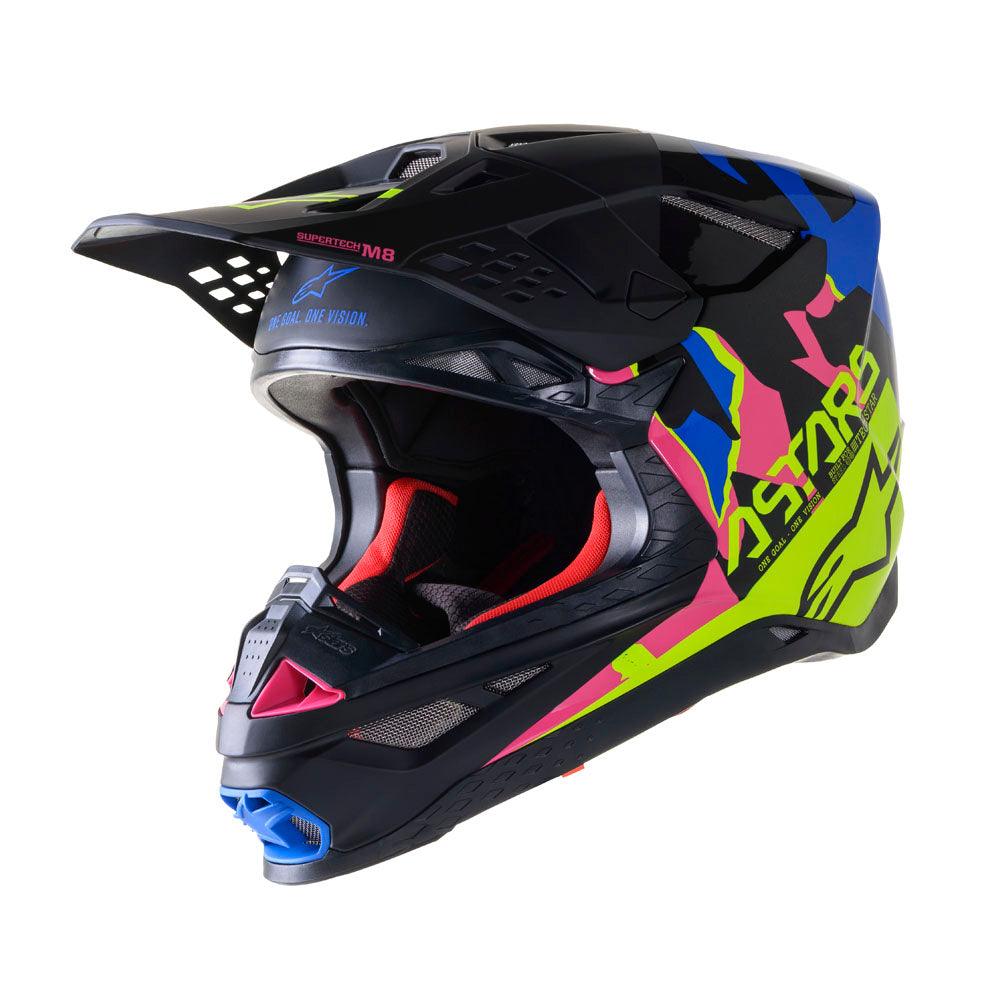 ALPINESTARS SUPERTECH M8 ECHO HELMET 2022 - BLACK/BLUE/FLUO YELLOW/FLUO PINK MONZA IMPORTS sold by Cully's Yamaha