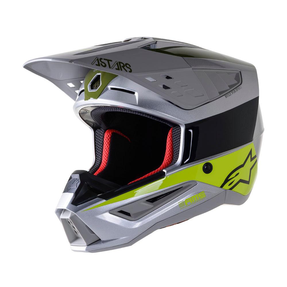 ALPINESTARS SM5 BOND HELMET 2022 - SILVER/BLACK/FLUO YELLOW/MILITARY GREEN MONZA IMPORTS sold by Cully's Yamaha