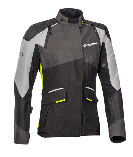 IXON BALDER LADY JACKET - BLACK/GREY/BRIGHT YELLOW CASSONS PTY LTD sold by Cully's Yamaha