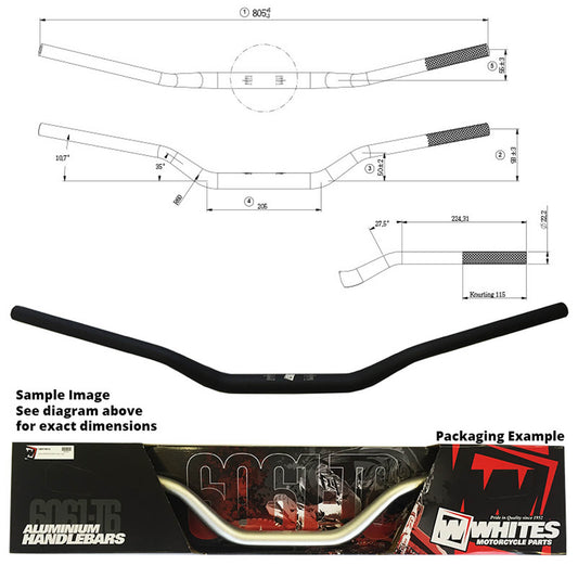 WHITES HANDLEBAR TAPER AL6061 BLK KX/KXF/RMZ 1\"1/8 (28.6mm)