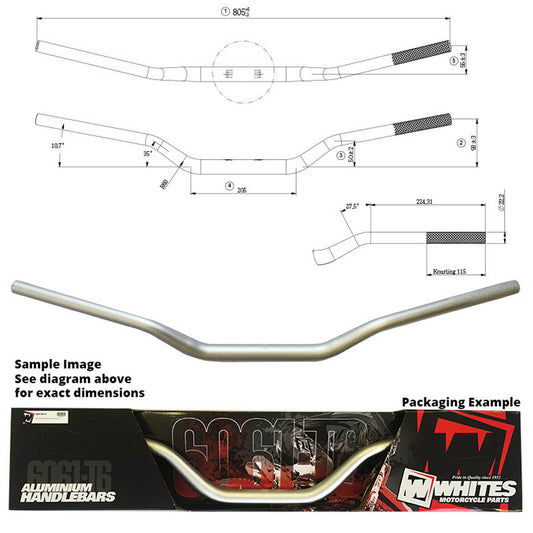 WHITES HANDLEBAR TAPER AL6061 SIL KX/KXF/RMZ 1\"1/8 (28.6mm)