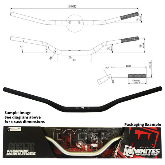 WHITES HANDLEBAR TAPER AL6061 BLK WR125/250/450-04 1\"1/8