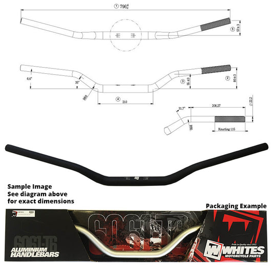 WHITES HANDLEBAR TAPER AL6061 BLK WR125/250/450 05-06 1\"1/8