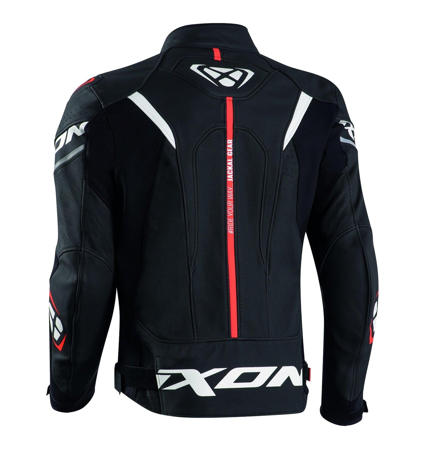 IXON JACKAL LEATHER JACKET - BLACK/WHITE/RED CASSONS PTY LTD sold by Cully's Yamaha