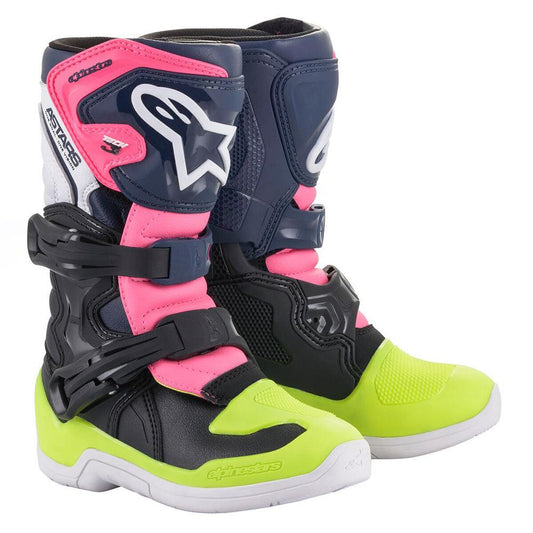 ALPINESTARS TECH 3S KIDS BOOTS - BLACK/BLUE/PINK/FLUO YELLOW MONZA IMPORTS sold by Cully's Yamaha