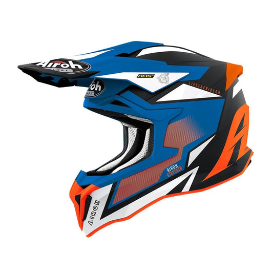 AIROH STRYCKER HELMET - 'AXE' BLUE ORANGE MATT MOTO NATIONAL ACCESSORIES PTY sold by Cully's Yamaha