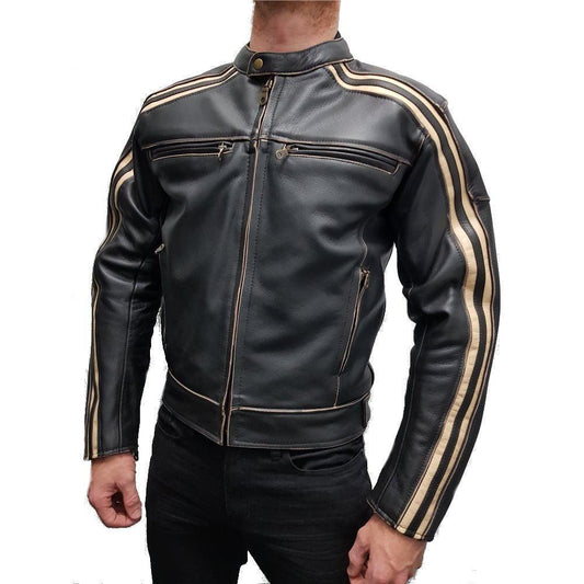 TENTENTHS RETRO LEATHER JACKET - BLACK PAKISTAN LEATHER sold by Cully's Yamaha