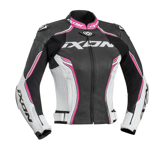 IXON VORTEX LADY LEATHER JACKET - BLACK/WHITE/FUCHSIA CASSONS PTY LTD sold by Cully's Yamaha