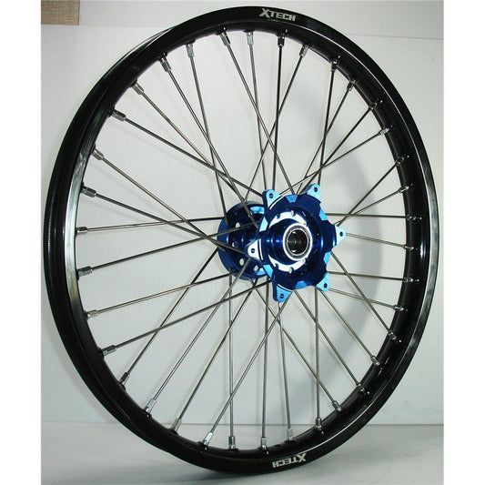 X-TECH FRONT WHEEL BLACK RIM/BLUE HUB/SILVER SPOKES 21X1.60 CASSONS PTY LTD sold by Cully's Yamaha