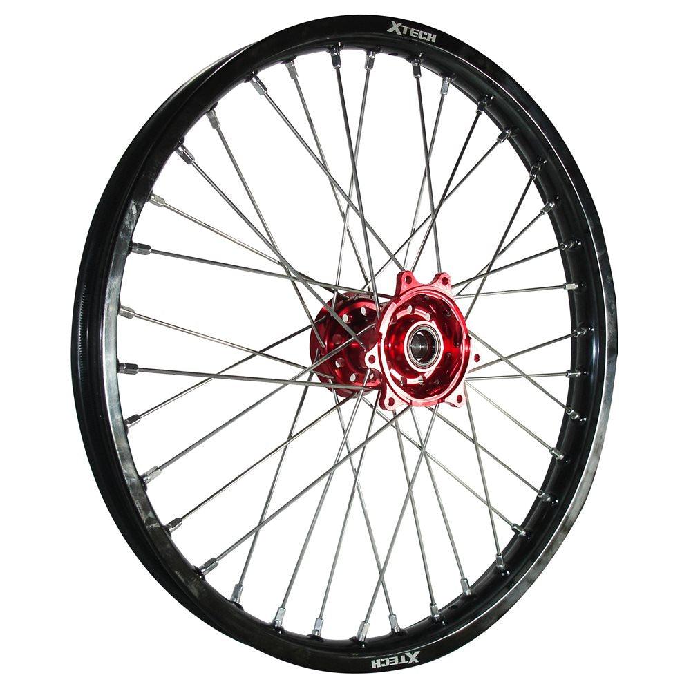 X-TECH FRONT WHEEL BLACK RIM/RED HUB/SILVER SPOKES 21X1.60 CASSONS PTY LTD sold by Cully's Yamaha