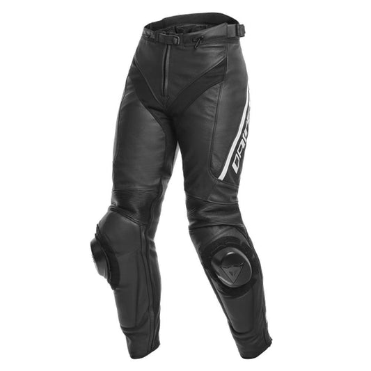 DAINESE DELTA 3 LADY LEATHER PANTS - BLACK/WHITE MCLEOD ACCESSORIES (P) sold by Cully's Yamaha