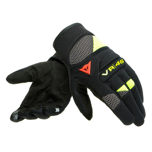 DAINESE VR46 CURB SHORT GLOVES - BLACK/ANTHRACITE/FLUO YELLOW MCLEOD ACCESSORIES (P) sold by Cully's Yamaha