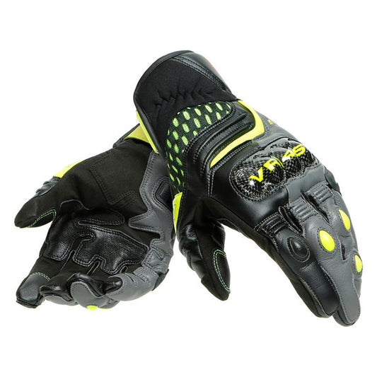 DAINESE VR46 SECTOR SHORT GLOVES - BLACK/ANTHRACITE/FLUO YELLOW MCLEOD ACCESSORIES (P) sold by Cully's Yamaha